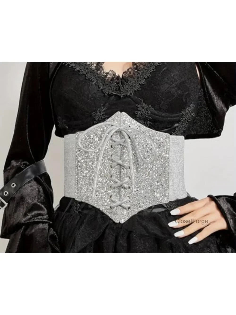 Wide Elastic Corset Tie Waspie Belt PU Leather Lace-up Waist Bodyshaper